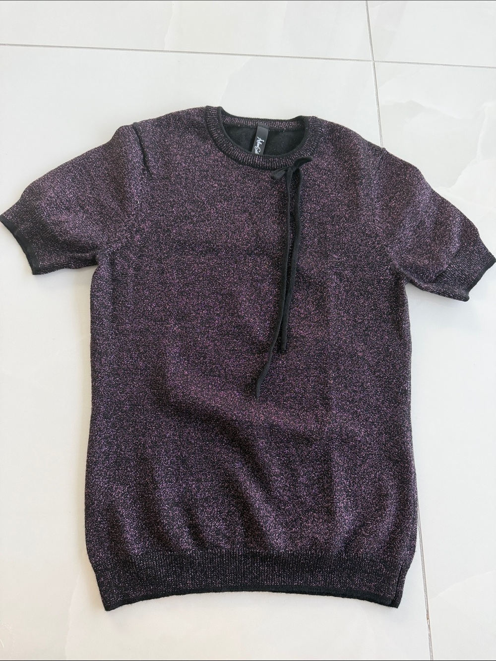 Adam Selman - Shimmery Purple Short-Sleeve Sweater